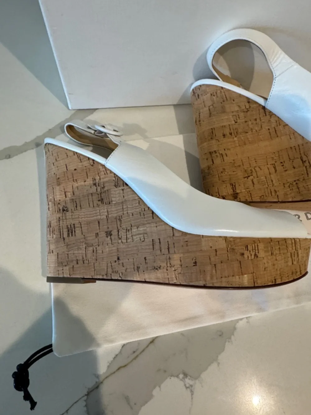 Veronica Beard White Leather Cork Wedge Slingback Peep Toe 10